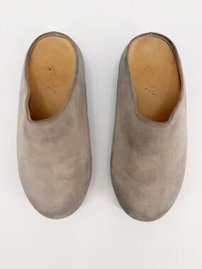 Marsell Suede Clog Mules Round Toe Taupe Gray Cream Flats Size 36 EU 6